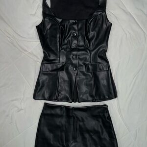 Black Faux Leather Vest and Skirt Set
